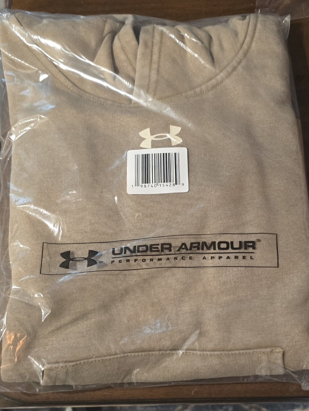 Under Armour Tan Hoodie with Cream Logo - Boys Size 7